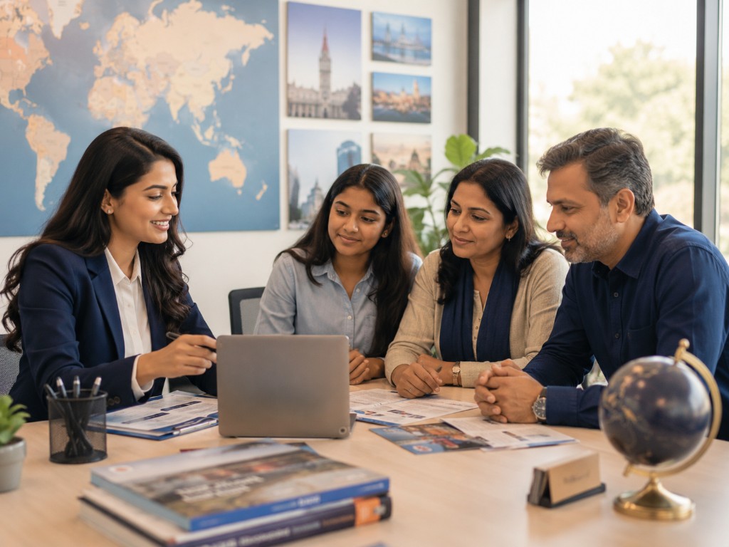 Student and family in a university admissions counselling session